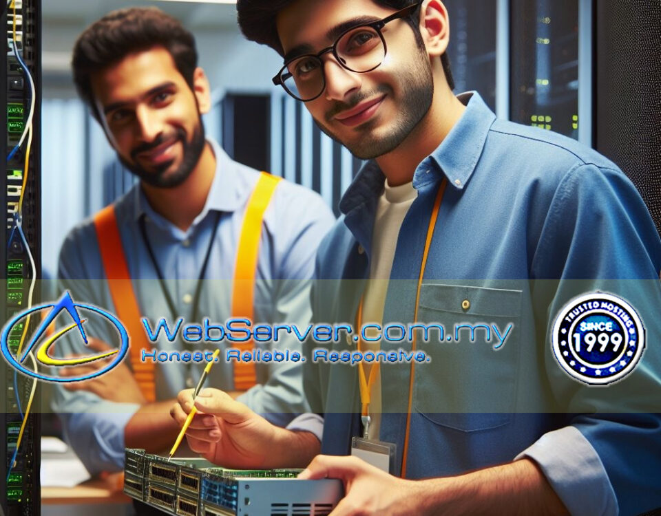 Technicians repairing vps hosting server at Webserver malaysia (illustration)